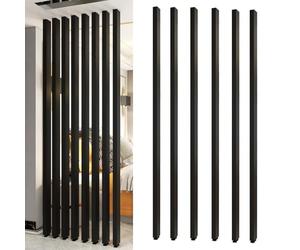 Room Divider Partition Post Floor to Ceiling 6pcs Metal Post Privacy Screens Privacy Screens Columnar Simple Modern Entrance Restaurant Office Decor Column(Black,210cm/82.6in/6.88ft)