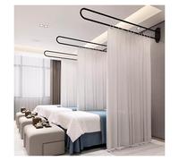 Room Divider Pole,2m/2.3m U-Shape Support Rod with White Partition Curtain, Wall-Mounted Room Divider Set, 3-Piece Black Privacy Screen for Home & Commercial Spaces, L 200cm/6.5ft