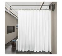 Room Divider Pole,2m U-Shape Support Rod with White Curtain Privacy Screen, Wall-Mounted Room Divider, Commercial & Home Use, 6.5ft Black Pole Set, Effective Space Separator