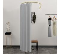 Room Divider Pole,U-Shaped Dressing Room Curtain Rod with Light Gray Curtains, Wall-Mounted Privacy Divider for Dorms, Photo Studios & Backstage, Metal Fitting Room Partition (120 cm/47.2 i