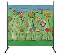 Room Divider Screen 180 x 178 cm Green Flowers Privacy Screen for Balcony and Garden