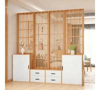 Room Divider Screen, Freestanding Privacy Partition with Storage Cabinet, Wood Entrance Hall Column, Floor to Ceiling, H86.6*L78.7IN