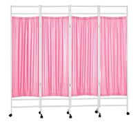 Room Divider Screens - 4 Panel Foldable Medical Privacy Screen, Indoor Temporary Room Partition Wall, Metal Iron Frame Medical Privacy Screen Portable, Fencing With Wheels For Hospital/Clinic(Pink)