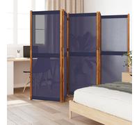 Room Divider Solid Acacia Wood & Dark Blue Textilene 350x180 cm Foldable Outdoor