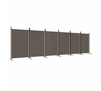 vidaXL 6-Panel Room Divider - Brown Fabric & Iron - 520 x 180 cm