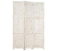Room Divider White 120x165cm Hand Carved 3-Panel Folding Screen Mango Wood MDF.