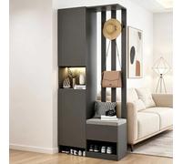 Room Divider With Shoe Storage, Entrance Hall Privacy Screen, Freestanding Partition Screen With Hooks, Decorative Divider For Entryway, Living Room, Bedroom And Office(Black+black R,80cm)