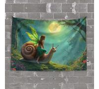 Room Door Decor A Fairy Rides A Giant Snail Under A Full Moon Tapestry Tapastry'S Wall Hanging Room Accessories for Teen(75X100CM)