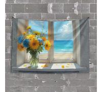 Room Door Decor Beachside Serenity: Flowers by The Sea Tapestry Coquette Room Decor Funny Home Decor(75X100CM)