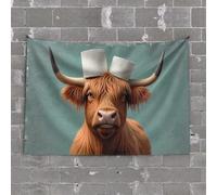 Room Door Decor Highland Cow with Toilet Paper Hat Tapestry Coquette Room Decor Funny Home Decor(75X100CM)