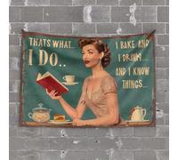 Room Door Decor Reading, Baking, Sipping Tea, And Knowing Things. Tapestry Vintage Bar Decor Funny Sogns(75X100CM)
