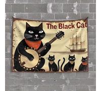 Room Door Decor The Black Cat Serenade: A Nautical Musical Adventure Tapestry Home Bar Decor Home Bar Decor(75X100CM)