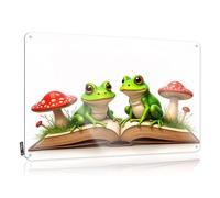 Room Door Decor Two Frogs Sitting On An Open Book Surrounded By Mushrooms. Tin Sign Funny Sogns Wall Decor Metal Tin Sign(30X40CM)