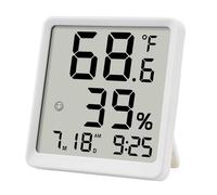Room Hygrometer Indoor Thermometer for Home, Small Digital Temperature Humidity with Comfort Indicator, Digital Clock, Calendar, Desktop Thermometer Humidity Meter for Hourse, Compact Size, White