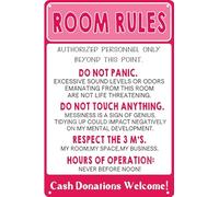 Room Rules Metal Signs Funny Tin Sign for Teen Girls Boy Bedroom Gaming Room Wall Art Door Decor Dorm Wall Accessories Cool Things 8x12 inch