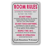 Room Rules Sign For Teen Girls Boy Bedroom/Gaming Room Door Decor Dorm Wall Accessories Cool Things, Funny Metal Tin Signs 12 X 8 In