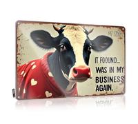 Room Signs For Bedroom A Cow Wearing A Red Heart-Patterned Dress With The Text It Fought Tin Sign Man Cave Tin Sign Funny House Decor(20X30CM)