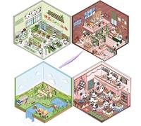 Room Sticker Book Cute Fun Cartoon 3D Sticker Scene Relief Stress DIY 3D House Stickers Decorative Isometric Room Stickers, 4 Sets for Adult Kids