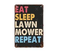 Room Wall Decor Eat Sleep Lawn Mower Racing Repeat Metal Signs Vintage Office Wall Decor For Home,Yard,Bars,Garage,Cafes Funny Bathroom,Kitchen,Office,Party,Farmhouse Decorations 8X12inch
