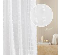 ROOM99 Casablanca Curtain with Ruffle Tape, 140 x 230 cm, Width x Height Living Room Curtain, Transparent Modern Curtain Scarf, Living Room, Bedroom for Rail System, White Pompoms, 1 Piece
