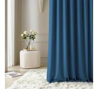 ROOM99 Curtain with Silver Eyelets Aura 140 x 230 cm Width x Height Sliding Curtains Modern Curtain Living Room Bedroom Dark Blue 1 Piece