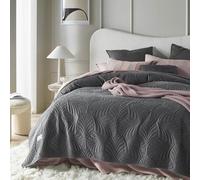 ROOM99 Feel Elegant Dark Grey Bedspread 200 x 220 cm - Multi-Purpose Throw for Bed or Sofa - Quilted - Velvet Bedspread