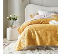 ROOM99 Feel Elegant Mustard Bedspread 220 x 240 cm - Versatile Blanket for Bed and Sofa - Quilted - Perfect as a Velvet Bedspread