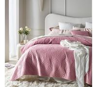 ROOM99 Feel Elegant Pink Bedspread 240 x 260 cm - Versatile Blanket for Bed or Sofa - Quilted - Perfect as a Velvet Bedspread