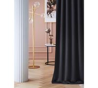 ROOM99 Laurel Curtain with Ruffle Tape, 140 x 250 cm, Width x Height Blackout Opaque Sliding Curtains, Living Room, Bedroom, for Rail System, Black, Pack of 1