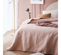 ROOM99 Leila Elegant Bedspread in Powder Pink, 220 x 240 cm, Versatile Blanket as a Bed Throw or Sofa Throw, Throw Blanket for Bed and Sofa, Patchwork Style Quilt, Ideal as a Bedspread