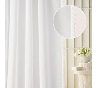 ROOM99 Malia Spirit Curtain with Eyelets 400 x 150 cm Width x Height Living Room Curtain Transparent Modern Curtain Scarf Living Room Bedroom Pompoms White 1 Piece