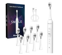 Rooman Electric Toothbrush for Adults,40000 High-Frequency Vibrations,with 8 Brush Heads, Sonic Toothbrush with 3 Mode & 3 Intensity,IPX7 Waterproof,Built-in 2-Minute Smart Timer (White)
