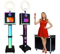 ROOMEDAL Photo Booth for iPad 10.2" 10.9" 11" 12.9" & Camera,2-in-1 Selfie Station Shell Stand Camera Photobooth Machine,App Control RGB Fill Light,for Parties,Rental Business (Black + Flight Case)