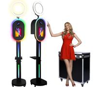 ROOMEDAL Photo Booth Machine for iPad 10.2" 10.9" 11" 12.9" and Camera,2-in-1 Selfie Station Shell Stand Camera Photobooth,Custom Logo,App Control,for Parties (Black - RGB Light, Flight Case)