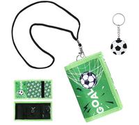 ROOMHUAWAY Children's Wallet, Neck Pouch, Purse with Key Ring, Football Gifts, Boys, Foldable Football Elements Wallet, Wallet Gifts for Boys and Girls, black, 8*12cm, Green football