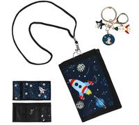 ROOMHUAWAY Children's Wallet, Neck Pouch, Purse with Key Ring, Football Gifts, Boys, Foldable Football Elements Wallet, Wallet Gifts for Boys and Girls, black, 8*12cm, Black space