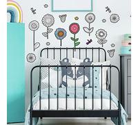 ROOMMATES Repositionable Stickers Coloring Flowers, Vinyl, White and Black, 4 Sheets of 22.8 cm x 44.2 cm