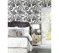 ROOMMATES RMK11591PNL Paisley Power Black White Paisley Wallpaper 4 Panels 18" x 10ft Long