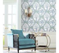 RoomMates RMK11663RL Ogee Tree and Vine Wallpaper Self Adhesive, Blue, Green, 45.72 cm x 5.74 m