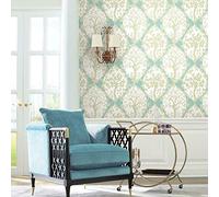 RoomMates RMK11666RL Ogee Tree and Vine Wallpaper Self Adhesive, Blue, Grey and Green, 45.72 cm x 5.74 m