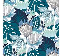 RoomMates RMK11845WP Blue & Green Tropical Leaves Self Adhesive Wallpaper