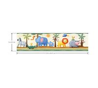 RoomMates RMK4396BD Jungle Animals Vinyl Border, Yellow, Blue and Green, 5 x 15 ft