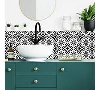 RoomMates RMK4649GM Ornate Black and White Tile Backsplash Peel and Stick Wall Decals