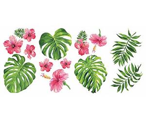 RoomMates Tropical Hibiscus Pink Green Orange 4 Sheets Wall Stickers 9" x 17.5" RMK3904SCS