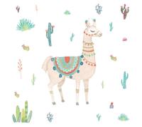 RoomMates Watercolor Llama Peel and Stick Giant Wall Decals, Tan, Green, Blue, 1 Sheet 36.5 Inches X 17.25 Inches / 1 Sheet at 9 Inches X 36.5 Inches - RMK3839GM