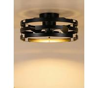 Roomratv Black Fandelier Flush Mount Ceiling Fan with Lights, 20" Low Profile Caged Ceiling Fan with Remote, Modern Enclosed Bladeless Fan Light Fixtures for Bedroom Living Room