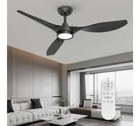 Roomratv Ceiling Fans with Lights and Remote, 52 Inch Large Airflow Indoor Ceiling Fans with Quiet DC Motor and 3 Colour Temperature Black Noiseless Attractive Design ABS Blades