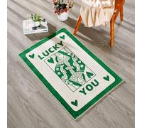 RoomTalks Cute Retro 3x5 Small Throw Rugs for Bedroom Bathroom Kitchen Aesthetic Funky Dorm College Accent Area Rug in Green, Modern Abstract Vintage Game Card Trendy Funny Rugs