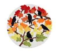 RoomTalks Fall Maple Leaves Bath Mat Non Slip Washable 2ft Fall Colored Halloween Autumn Crow Round Circle Bathroom Mat Bath Rug, Shaggy Plush Absorbent Harvest Season Thanksgiving Bathroom Rug
