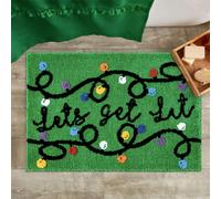 RoomTalks Let’s Get Lit Christmas Lights Bath Mat Non Slip Machine Washable, 20x32 Cute Green Cheer Festive Seasonal Xmas Holiday Bath Rugs Mat for Bathroom Christmas Decorations Gift